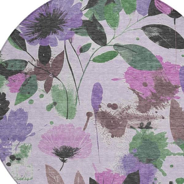 HomeRoots 5' Elegant Floral Washable Area Rug in Lavender & Artichoke Green for Indoor & Outdoor Spaces 8' x 8' 611503