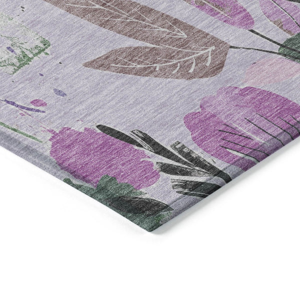 HomeRoots 5' Elegant Floral Washable Area Rug in Lavender & Artichoke Green for Indoor & Outdoor Spaces 8' x 8' 611503