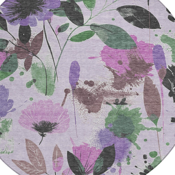 HomeRoots 5' Elegant Floral Washable Area Rug in Lavender & Artichoke Green for Indoor & Outdoor Spaces 8' x 8' 611503