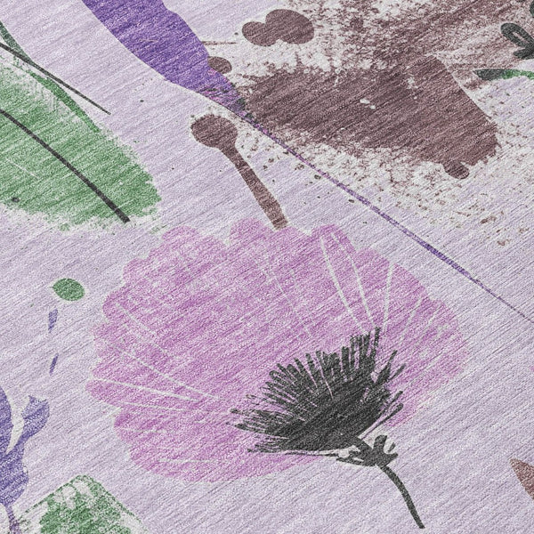 HomeRoots 5' Elegant Floral Washable Area Rug in Lavender & Artichoke Green for Indoor & Outdoor Spaces 8' x 8' 611503