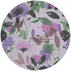 HomeRoots 5' Elegant Floral Washable Area Rug in Lavender & Artichoke Green for Indoor & Outdoor Spaces 8' x 8' 611503