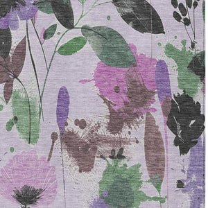 HomeRoots 5' Elegant Floral Washable Area Rug in Lavender & Artichoke Green for Indoor & Outdoor Spaces 8' x 10' 611504
