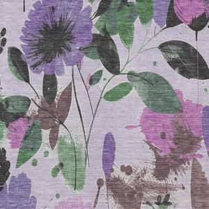 HomeRoots 5' Elegant Floral Washable Area Rug in Lavender & Artichoke Green for Indoor & Outdoor Spaces 9' x 12' 611505