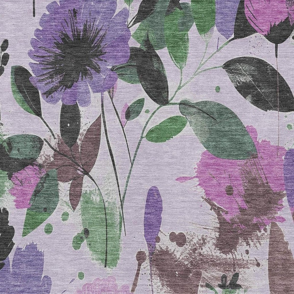 HomeRoots 5' Elegant Floral Washable Area Rug in Lavender & Artichoke Green for Indoor & Outdoor Spaces 9' x 12' 611505