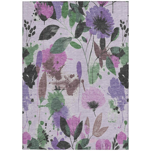 HomeRoots 5' Elegant Floral Washable Area Rug in Lavender & Artichoke Green for Indoor & Outdoor Spaces 9' x 12' 611505