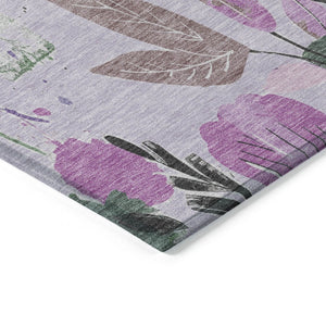 HomeRoots 5' Elegant Floral Washable Area Rug in Lavender & Artichoke Green for Indoor & Outdoor Spaces 9' x 12' 611505