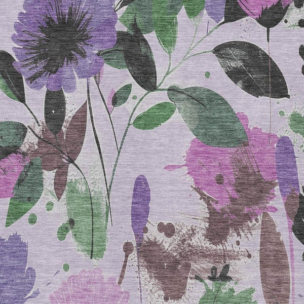 HomeRoots 5' Elegant Floral Washable Area Rug in Lavender & Artichoke Green for Indoor & Outdoor Spaces 10' x 14' 611506