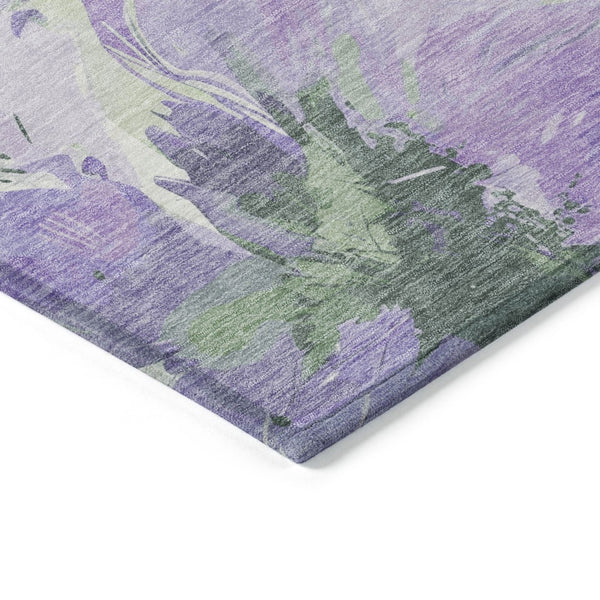 HomeRoots 5' Stylish Floral Indoor Outdoor Area Rug - Durable, Washable, Soft Lavender & Artichoke Green Design 5' x 7'6" 611514
