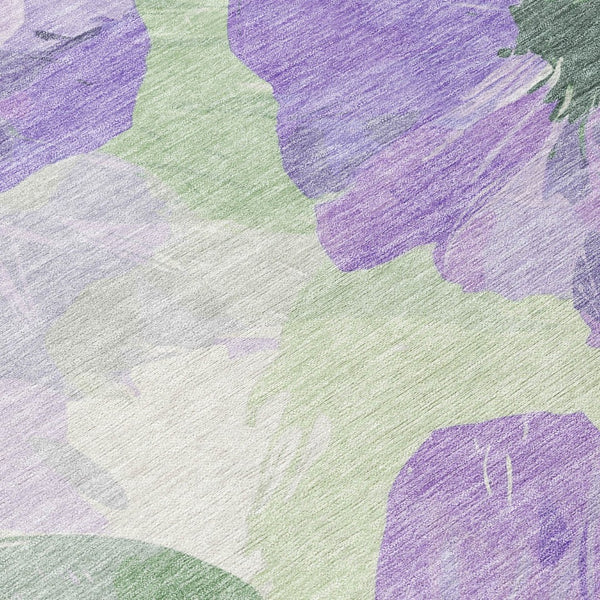 HomeRoots 5' Stylish Floral Indoor Outdoor Area Rug - Durable, Washable, Soft Lavender & Artichoke Green Design 5' x 7'6" 611514
