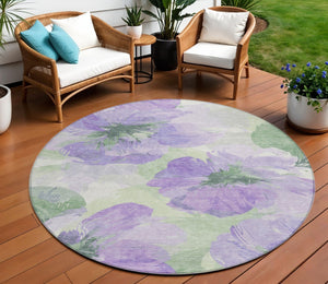 HomeRoots 5' Stylish Floral Indoor Outdoor Area Rug - Durable, Washable, Soft Lavender & Artichoke Green Design 8' x 8' 611515