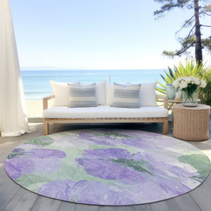 HomeRoots 5' Stylish Floral Indoor Outdoor Area Rug - Durable, Washable, Soft Lavender & Artichoke Green Design 8' x 8' 611515