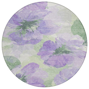 HomeRoots 5' Stylish Floral Indoor Outdoor Area Rug - Durable, Washable, Soft Lavender & Artichoke Green Design 8' x 8' 611515