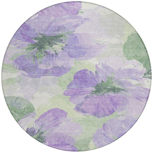 HomeRoots 5' Stylish Floral Indoor Outdoor Area Rug - Durable, Washable, Soft Lavender & Artichoke Green Design 8' x 8' 611515