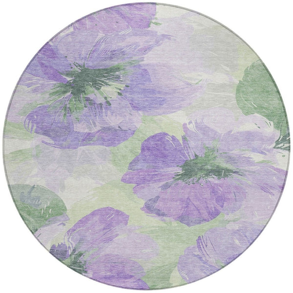 HomeRoots 5' Stylish Floral Indoor Outdoor Area Rug - Durable, Washable, Soft Lavender & Artichoke Green Design 8' x 8' 611515