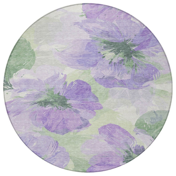 HomeRoots 5' Stylish Floral Indoor Outdoor Area Rug - Durable, Washable, Soft Lavender & Artichoke Green Design 8' x 8' 611515