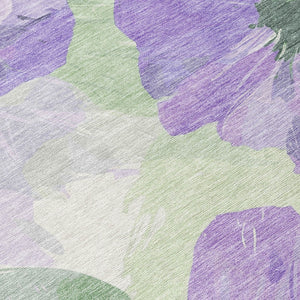 HomeRoots 5' Stylish Floral Indoor Outdoor Area Rug - Durable, Washable, Soft Lavender & Artichoke Green Design 8' x 10' 611516