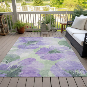 HomeRoots 5' Stylish Floral Indoor Outdoor Area Rug - Durable, Washable, Soft Lavender & Artichoke Green Design 8' x 10' 611516