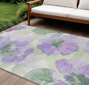 HomeRoots 5' Stylish Floral Indoor Outdoor Area Rug - Durable, Washable, Soft Lavender & Artichoke Green Design 9' x 12' 611517