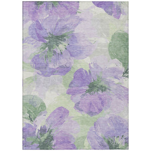 HomeRoots 5' Stylish Floral Indoor Outdoor Area Rug - Durable, Washable, Soft Lavender & Artichoke Green Design 9' x 12' 611517