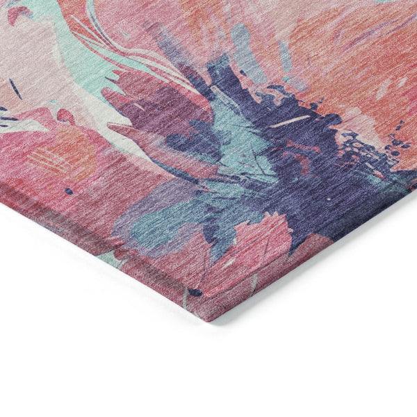 HomeRoots 5' Floral Washable Area Rug in Pink and Sky Blue – Perfect for Indoor or Outdoor Charm and Durability 8' x 8' 611521