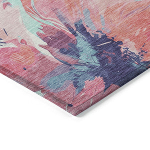 HomeRoots 5' Floral Washable Area Rug in Pink and Sky Blue – Perfect for Indoor or Outdoor Charm and Durability 10' x 14' 611524