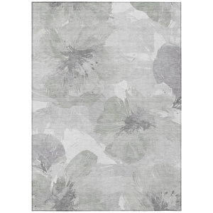 HomeRoots 5' Elegant Ivory and Silver Floral Area Rug - Washable, Indoor/Outdoor, Durable, Stylish Design 5' x 7'6" 611526