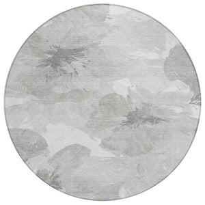 HomeRoots 5' Elegant Ivory and Silver Floral Area Rug - Washable, Indoor/Outdoor, Durable, Stylish Design 8' x 8' 611527