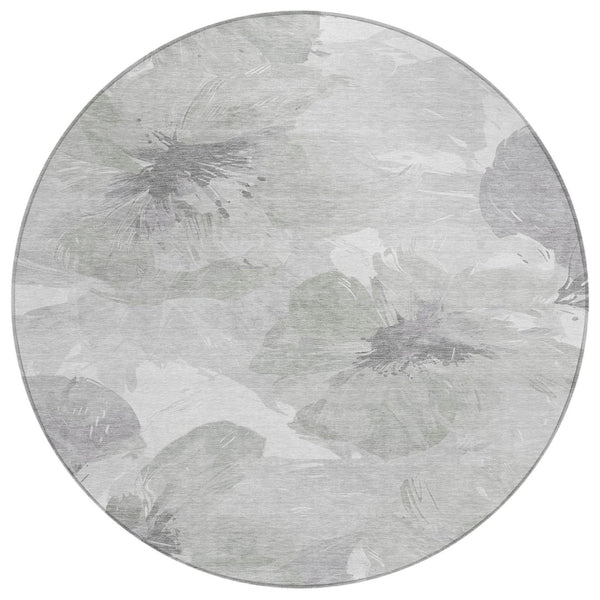 HomeRoots 5' Elegant Ivory and Silver Floral Area Rug - Washable, Indoor/Outdoor, Durable, Stylish Design 8' x 8' 611527