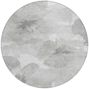 HomeRoots 5' Elegant Ivory and Silver Floral Area Rug - Washable, Indoor/Outdoor, Durable, Stylish Design 8' x 8' 611527