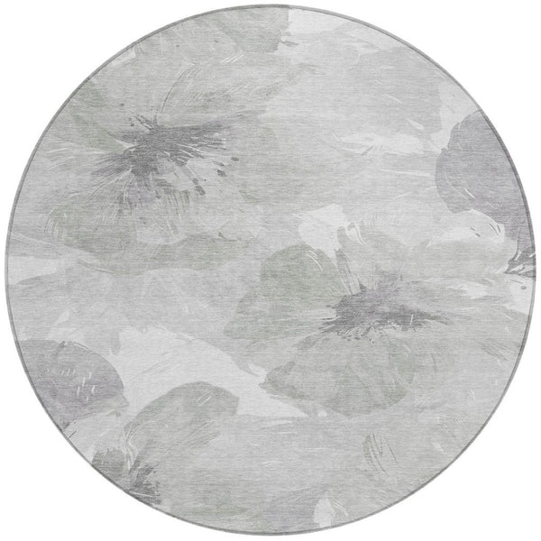 HomeRoots 5' Elegant Ivory and Silver Floral Area Rug - Washable, Indoor/Outdoor, Durable, Stylish Design 8' x 8' 611527