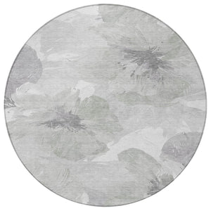 HomeRoots 5' Elegant Ivory and Silver Floral Area Rug - Washable, Indoor/Outdoor, Durable, Stylish Design 8' x 8' 611527