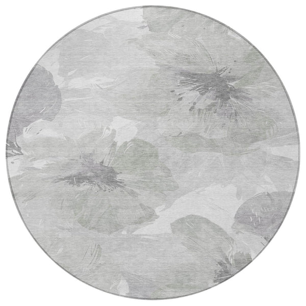 HomeRoots 5' Elegant Ivory and Silver Floral Area Rug - Washable, Indoor/Outdoor, Durable, Stylish Design 8' x 8' 611527