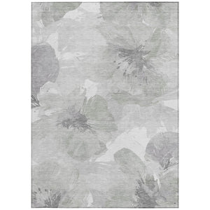 HomeRoots 5' Elegant Ivory and Silver Floral Area Rug - Washable, Indoor/Outdoor, Durable, Stylish Design 8' x 10' 611528