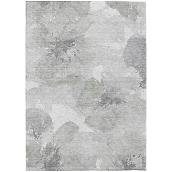 HomeRoots 5' Elegant Ivory and Silver Floral Area Rug - Washable, Indoor/Outdoor, Durable, Stylish Design 9' x 12' 611529