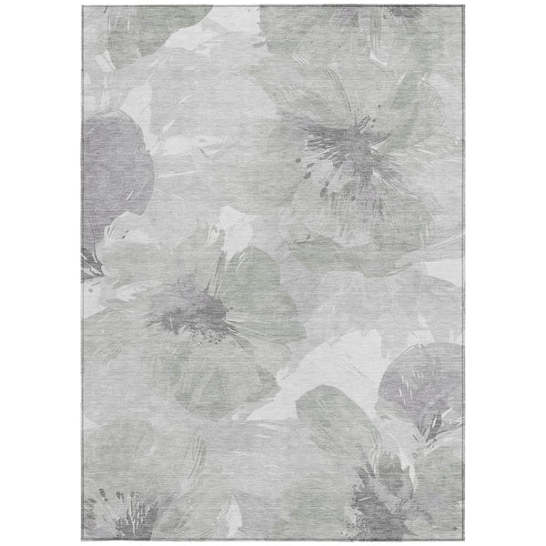HomeRoots 5' Elegant Ivory and Silver Floral Area Rug - Washable, Indoor/Outdoor, Durable, Stylish Design 10' x 14' 611530