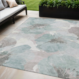 HomeRoots 5' Blue and Sage Floral Washable Area Rug - Stylish Indoor/Outdoor Decor for High-Traffic Spaces 5' x 7'6" 611532