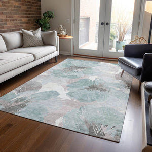 HomeRoots 5' Blue and Sage Floral Washable Area Rug - Stylish Indoor/Outdoor Decor for High-Traffic Spaces 5' x 7'6" 611532