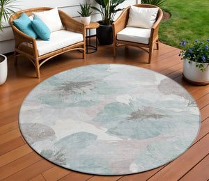 HomeRoots 5' Blue and Sage Floral Washable Area Rug - Stylish Indoor/Outdoor Decor for High-Traffic Spaces 8' x 8' 611533