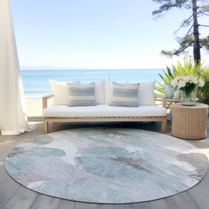 HomeRoots 5' Blue and Sage Floral Washable Area Rug - Stylish Indoor/Outdoor Decor for High-Traffic Spaces 8' x 8' 611533