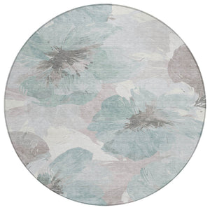 HomeRoots 5' Blue and Sage Floral Washable Area Rug - Stylish Indoor/Outdoor Decor for High-Traffic Spaces 8' x 8' 611533