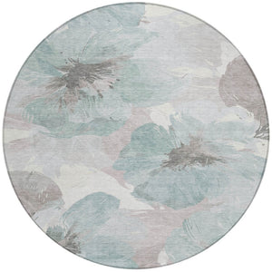 HomeRoots 5' Blue and Sage Floral Washable Area Rug - Stylish Indoor/Outdoor Decor for High-Traffic Spaces 8' x 8' 611533
