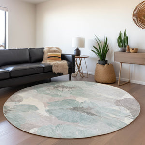 HomeRoots 5' Blue and Sage Floral Washable Area Rug - Stylish Indoor/Outdoor Decor for High-Traffic Spaces 8' x 8' 611533