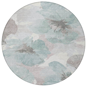 HomeRoots 5' Blue and Sage Floral Washable Area Rug - Stylish Indoor/Outdoor Decor for High-Traffic Spaces 8' x 8' 611533