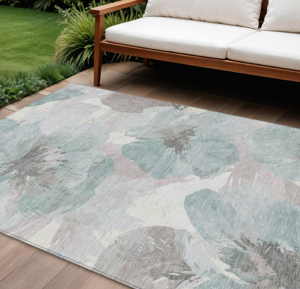 HomeRoots 5' Blue and Sage Floral Washable Area Rug - Stylish Indoor/Outdoor Decor for High-Traffic Spaces 8' x 10' 611534