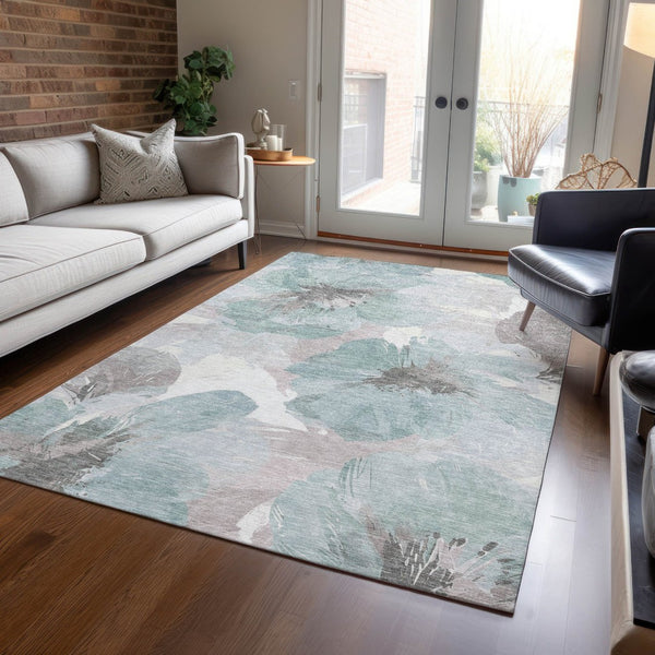 HomeRoots 5' Blue and Sage Floral Washable Area Rug - Stylish Indoor/Outdoor Decor for High-Traffic Spaces 9' x 12' 611535