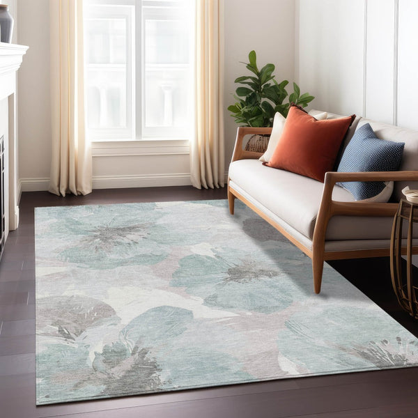 HomeRoots 5' Blue and Sage Floral Washable Area Rug - Stylish Indoor/Outdoor Decor for High-Traffic Spaces 9' x 12' 611535