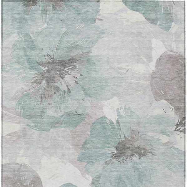 HomeRoots 5' Blue and Sage Floral Washable Area Rug - Stylish Indoor/Outdoor Decor for High-Traffic Spaces 10' x 14' 611536