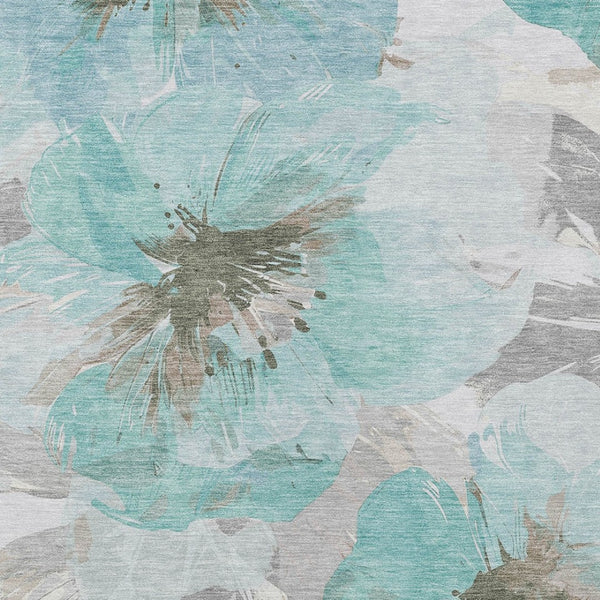 HomeRoots 5' Vibrant Teal Blue and Aqua Floral Washable Area Rug for Indoor and Outdoor Spaces, Durable Design 5' x 7'6" 611538
