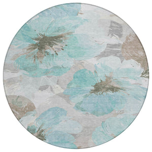 HomeRoots 5' Vibrant Teal Blue and Aqua Floral Washable Area Rug for Indoor and Outdoor Spaces, Durable Design 8' x 8' 611539