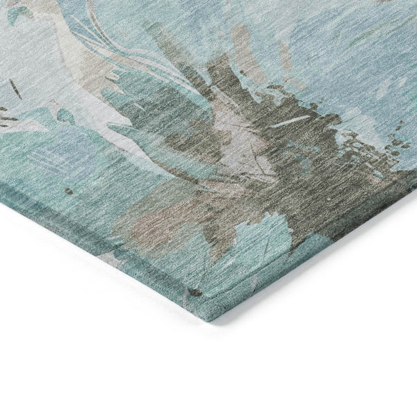 HomeRoots 5' Vibrant Teal Blue and Aqua Floral Washable Area Rug for Indoor and Outdoor Spaces, Durable Design 9' x 12' 611541